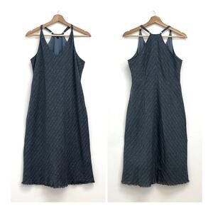 ATM Anthony Thomas Melillo Linen Racerback Metallic Stripe Chambray Dress - Med